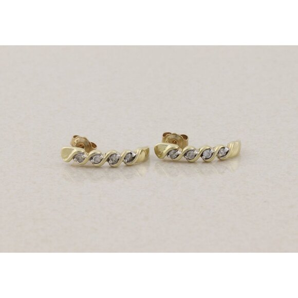 10k Yellow Gold Diamond Half Hoop Earrings 3/4" x 1/4" - Picture 4 of 9